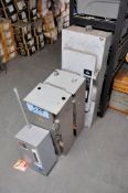 Lot - Electrical Shutoff Boxes, Breakers, Wire, etc. with 2-Door Supply Cabinet, Etc.
