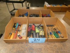 Lot - (6) Boxes Assorted Screwdrivers, Nut Drivers, Allen Wrenches, Wood Chisels, Etc.