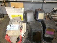 Lot - Assorted Welding Accessories - (4) Welding Helmets, (1) Apron, (1) Welding Gloves, Etc.