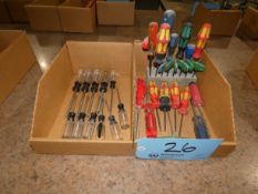 Lot - (2) Boxes Assorted Screwdrivers- Husky, Sandvik, Wiha and Master Mechanic