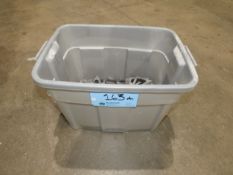 Lot - (1) Tote of Serrated Step Blocks of Various Sizes and Double Ended Thread Bolts