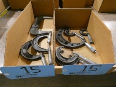 Lot - (7) Starrett Micrometers and (1) Unknown Brand Micrometer