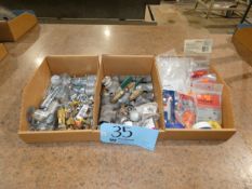 Lot - (2) Boxes of Assorted Hardware, Includes Wire Guards, 3/4 Pipe Clamps, Etc.
