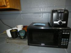 Lot - Kitchen Items- Microwave, Toaster Oven, Keurig Drawer and Coffee Mugs