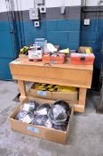 Lot - Safety Supplies in (5) Boxes with Lockout/Tagout Kits On/Under (1) Table