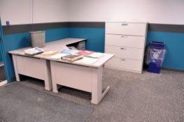 Lot - (4) Desks, (2) 4-Drawer Lateral File Cabinet and (2) Swivel Office Chairs in (1) Room