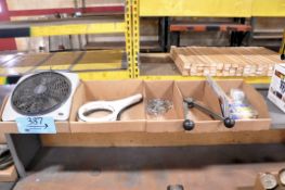 Lot - Desk Fan, Water Filter Wrenches, Chain, Banding Crimper, Etc.