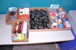 Lot - Office Supplies in (11) Boxes on (2) Tables