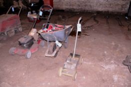 Lot - Toro 6.5-HP Gas Powered Push Lawn Mower, Line Striper, Wheel Barrow and Golf Club Bag