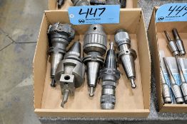 Lot - (1) Cat 40 Face Mill Holder, (3) Cat 40 Drill Chucks and (1) BT40 Boring Head in (1) Box