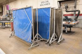 Lot - (1) 22' and (6) 8' Portable Welding Screens with (1) 8' Portable Wood Splash Guard