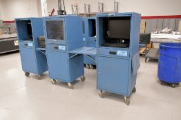 Lot - (3) Portable PC Cabinets with (1) Think Station PC, (3) Monitors, (3) Keyboards, (3) Mice, Etc