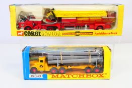 Corgi - Matchbox - A boxed American La France Aerial Rescue Truck # 1143 and a boxed Scammell Pipe