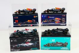 Burago - 4 x 1:43 scale boxed racing cars with sleeves comprising: #18-38081 F1 Mercedes W14E