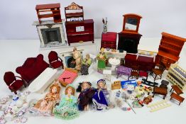 Dolls Hose - A collection of doll house furniture including bathroom suite, Welsh dresser, chairs,