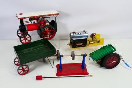 Mamod - Meccano - An unboxed Mamod TE1A with trailer and a small group of steam and clockwork