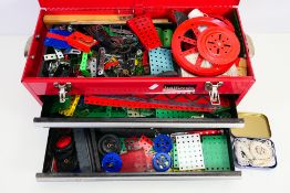 Meccano - A two drawer Halfords tool chest containing a large quantity of Meccano parts,