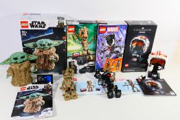 Lego - Star Wars - Marvel - 4 built Lego sets comprising Luke Skywalker (Red Five) helmet #75327,