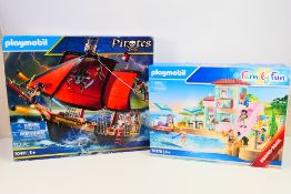 Playmobil - 2 x boxed sets, Pirates set # 70411 and a Family Fun Pool House # 70279.