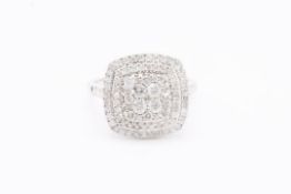 Natural Diamond Cluster Cushion Shape Ring - set in 18k white gold-D Colour VS Clarity