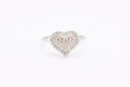 Heart Shape Round 1.00 Carat Brilliant Natural Diamond Ring Set in 18k White & Rose Gold