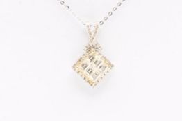 Princess Shape Natural Diamond Pendant & Chain Set in 18k White & Yellow gold