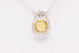 Cushion Shape 1.20 Carat Fancy Yellow Natural Diamond Pendant & Chain - 18k white gold - Necklace