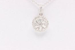 Round Brilliant Cut & Baguette Cut Natural Diamond Pendant & Chain set in 18k white Gold