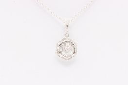 Round brilliant Cluster Natural Diamond Pendant & 18k White Gold Chain - 0.50 Carat