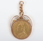 Victoria (1837-1901), Sovereign, 1892 in 9ct mount
