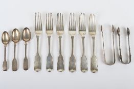 Miscellaneous silver flatware, including a set of six Victorian forks, Birmingham 1848