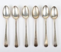 A set of six George III silver English pattern table spoons, London 1774, possibly Thomas Stoddard I