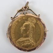 Victoria (1837-1901), Sovereign, 1887, in 9ct mount