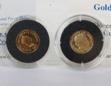 Two Guernsey 1/25oz 24ct gold coins