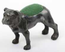 A pewter pin cushion, modelled as a British Bulldog,