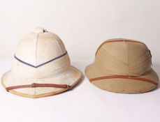 Pair of British Officers Foreign Service Sun Helmets in Transit Tin