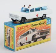 Matchbox Superfast 54a Cadillac Ambulance with SMALL Cross labels on REAR doors + SILVER grille