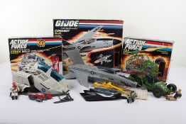 Three Vintage Action Force Gi Joe Boxed Vehicles Action Figures Hasbro. 