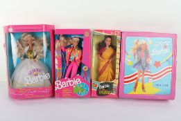 Three Vintage Barbie Dolls Boxed and storage case. 