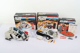 Three Vintage Action Force Gi Joe Boxed Vehicles Action Figures Hasbro. 