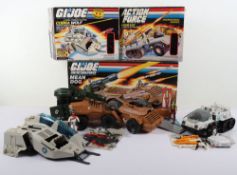 Three Vintage Action Force Gi Joe Boxed Vehicles Action Figures Hasbro. 