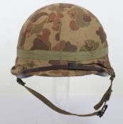 American M1 Combat Helmet, Rear Seam Swivel Bale with Camo Cover.