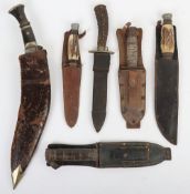 Collection of Five Vintage Hunting & Survival Knives and a Kukri