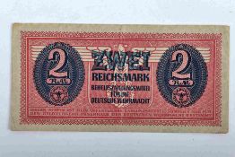 Germany, Wehrmacht, 2 Rechsmark 1942, dark blue on lilac, eagle with swastika, (Pick M37), folded