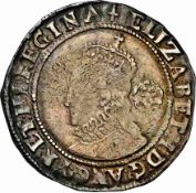 NGC XF Details - Elizabeth I (1558-1603), Sixpence, 1582, mm. Sword, crowned bust left, rose to