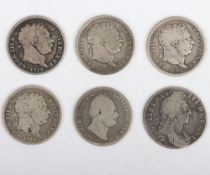 William III Shilling 1696, with five Georgian shillings, 1816, 1817, 2x1819, 1834, all fine, (6)