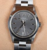 An unworn Gentleman's Rolex Oyster Perpetual Air King, Ref. 14000, graphite dial with baton numerals