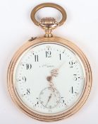 A 19th Century German 14ct gold pocket watch, with Royal monogram to reverse, enamel dial with