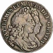 NGC VF30 - William and Mary (1689-94), Halfcrown, 1692, QVARTO, 2nd Busts, rev. crowned cruciform