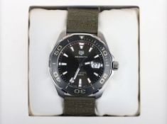 A Gentleman’s Tag Heuer Aquaracer wristwatch, ref: WAY101E, 43mm, no. RTD0619, Quartz, with fabric
